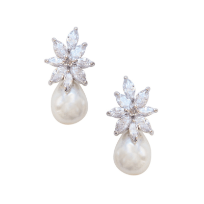 ATHENA BRIDAL | Évelyne -kristallikoristeiset helmikorvakorut (hopea)