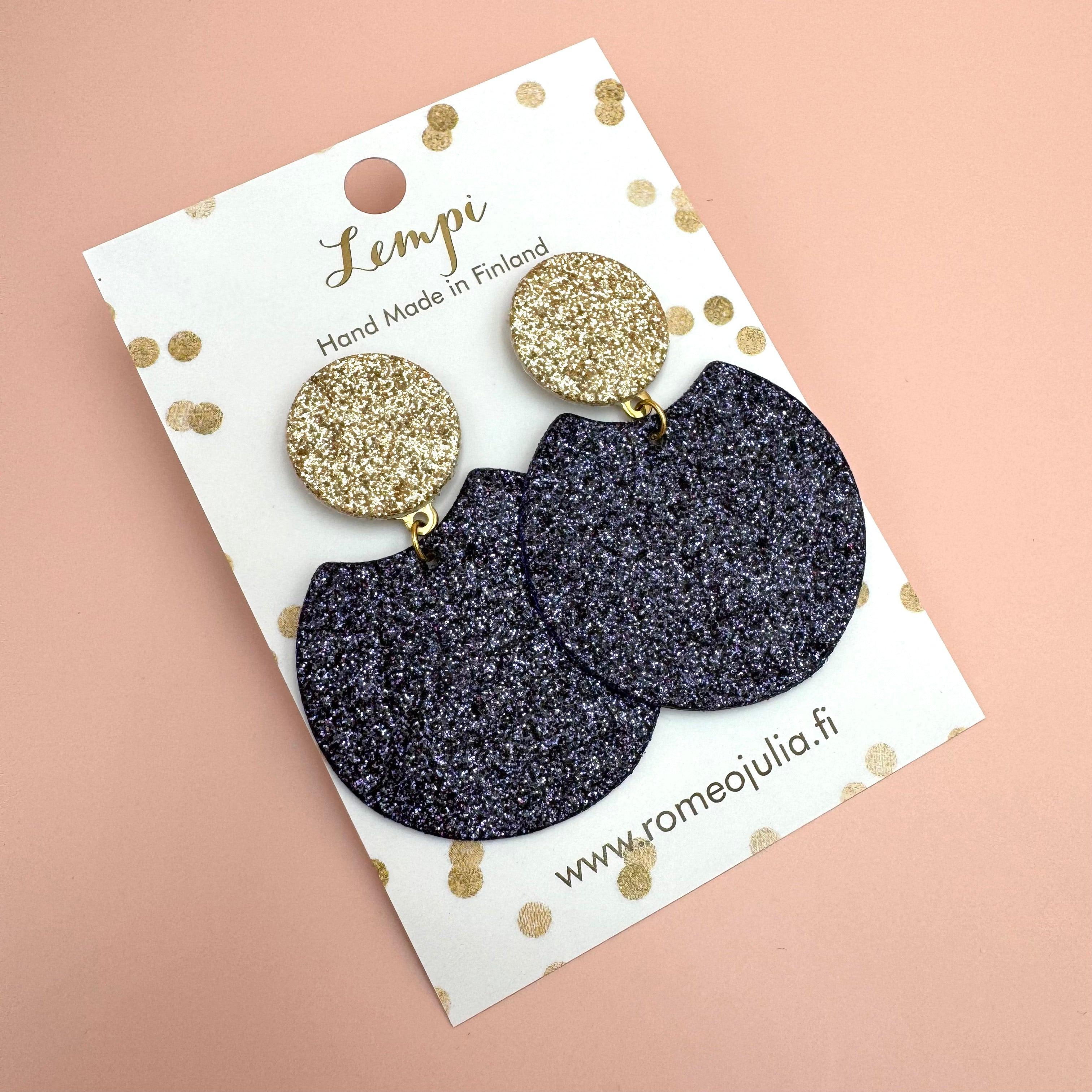 LEMPI® earrings, Tilda size M (carbon black & gold glitter)