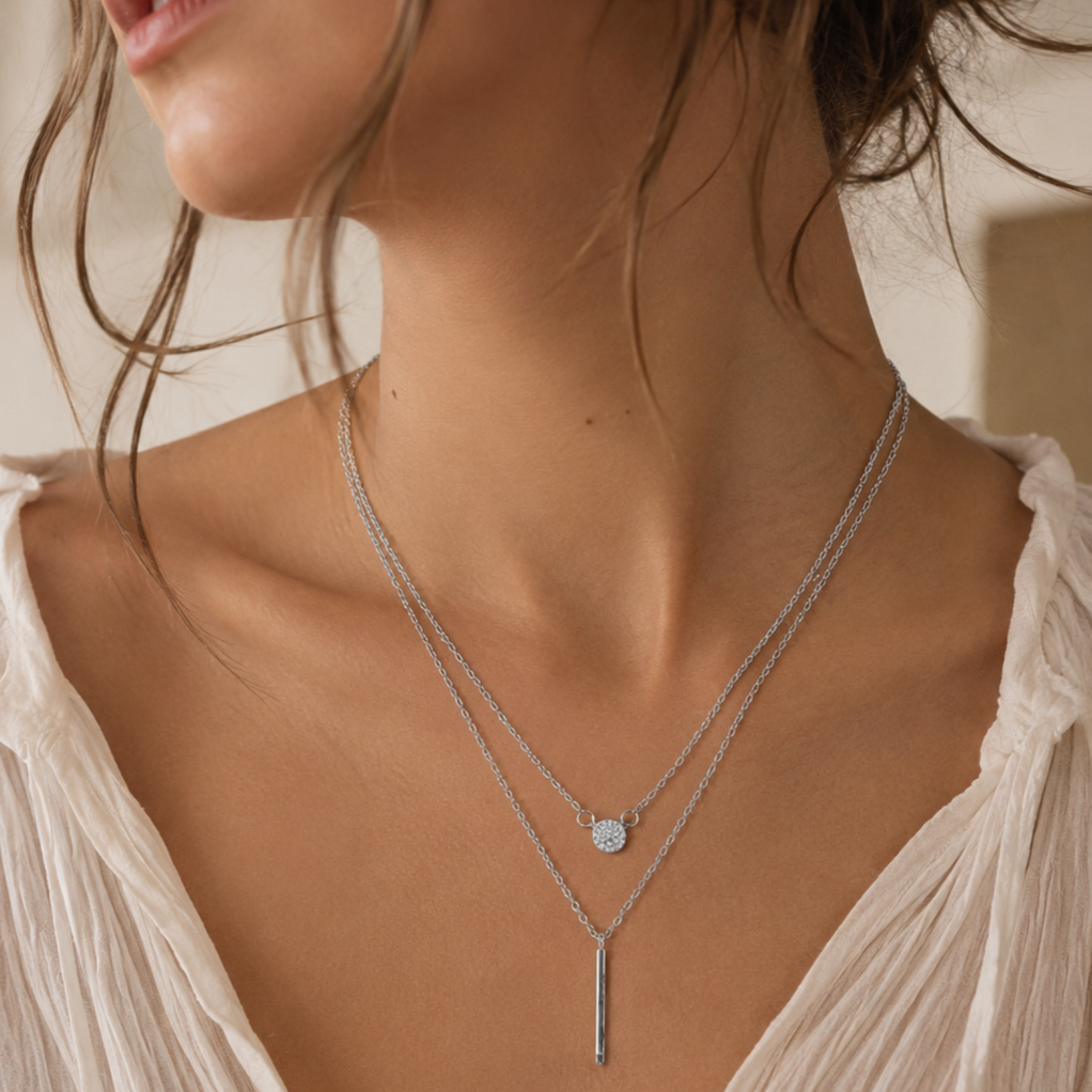 FRENCH RIVIERA | Maddison Necklace -hopeanvärinen kerroskaulakoru