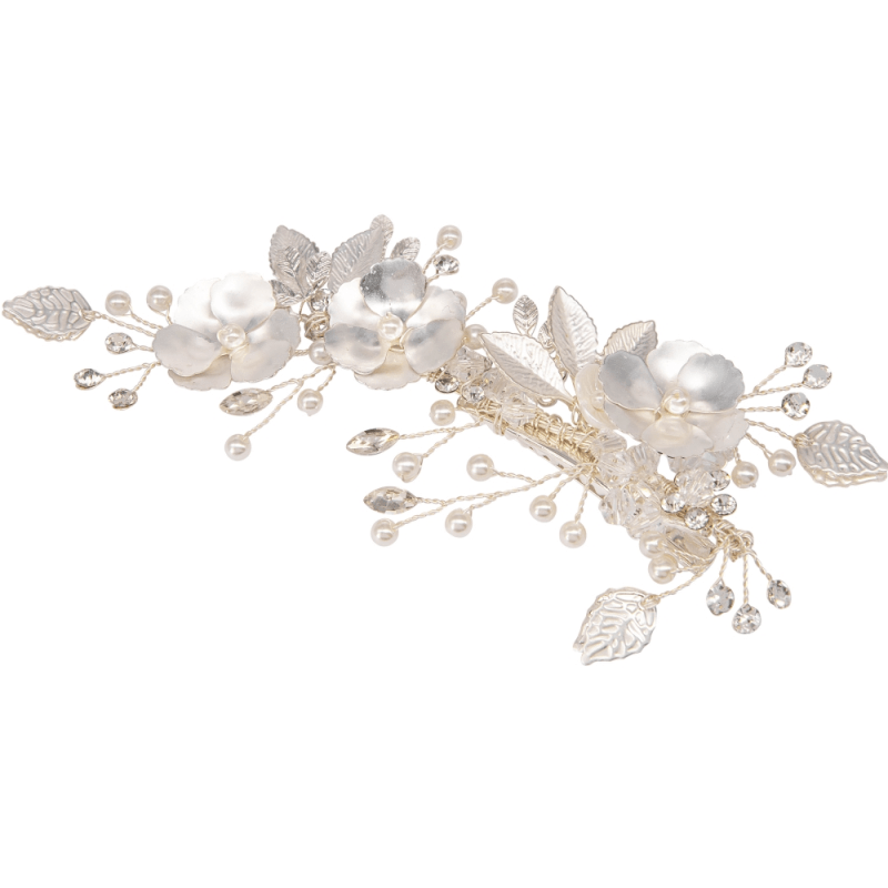 ATHENA BRIDAL | Fleur -kukkakoristeinen hiuskoru klipsillä (hopea)