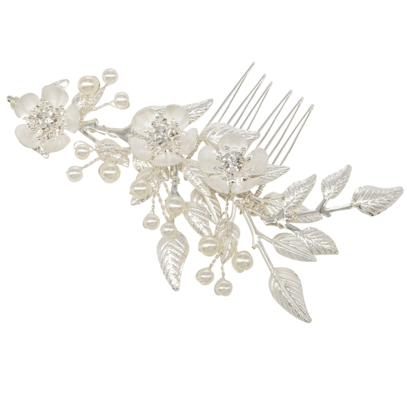 ATHENA BRIDAL | Sabine -kukkakoristeinen muotoiltava hiuskoru (hopea)