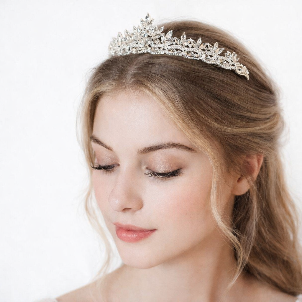 ROMANCE, Augusta silver-colored tiara with bright stones