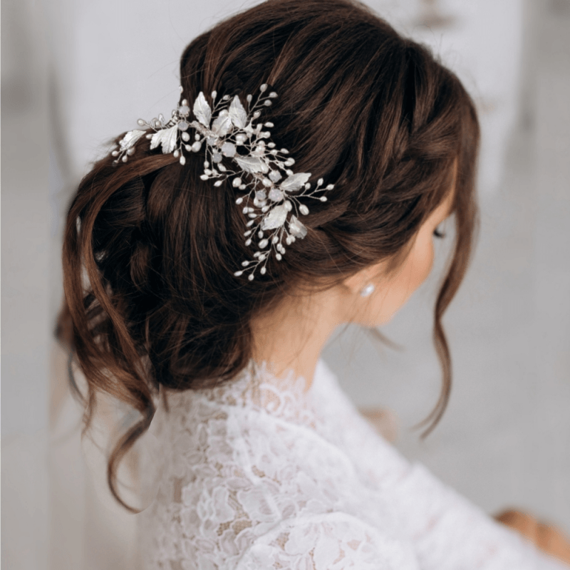 ATHENA BRIDAL | Felicia -helmikoristeinen muotoiltava hiuskoru (hopea)
