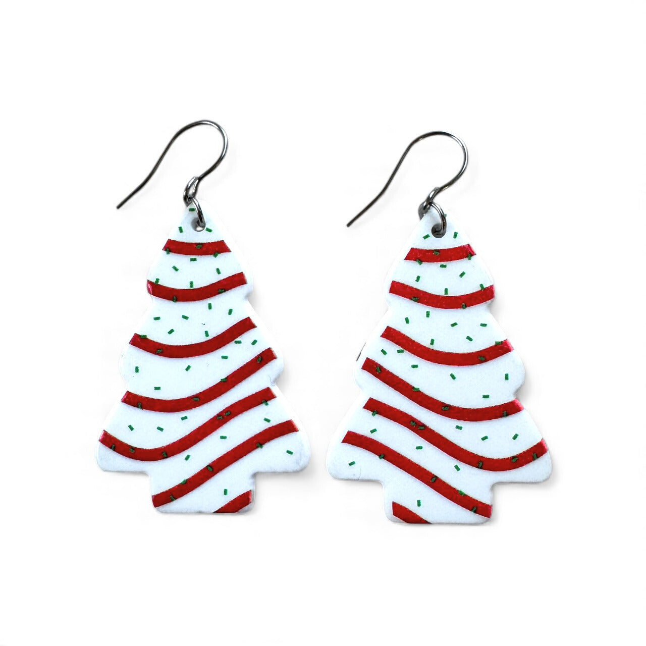 Candy Cane Tree korvakorut – leikkisät valko-punaiset joulukuuset, kevyet akryylikorut kirurginteräskoukuilla.