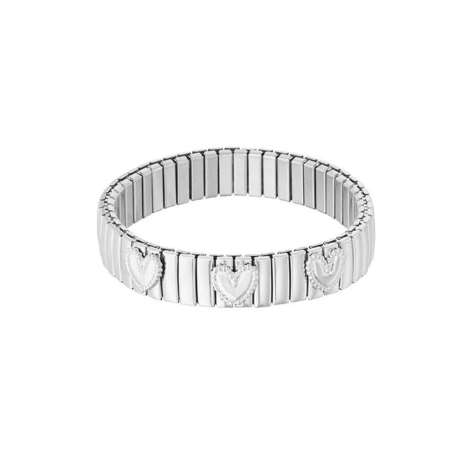 FRENCH RIVIERA | Loving -kirurginteräksinen joustorannekoru sydämin (hopea)