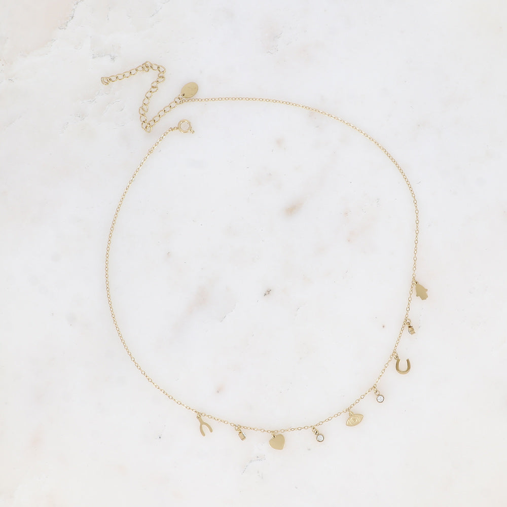 BOHM PARIS | Collier Débora – symbolikaulakoru pienin riipuksin (kulta)