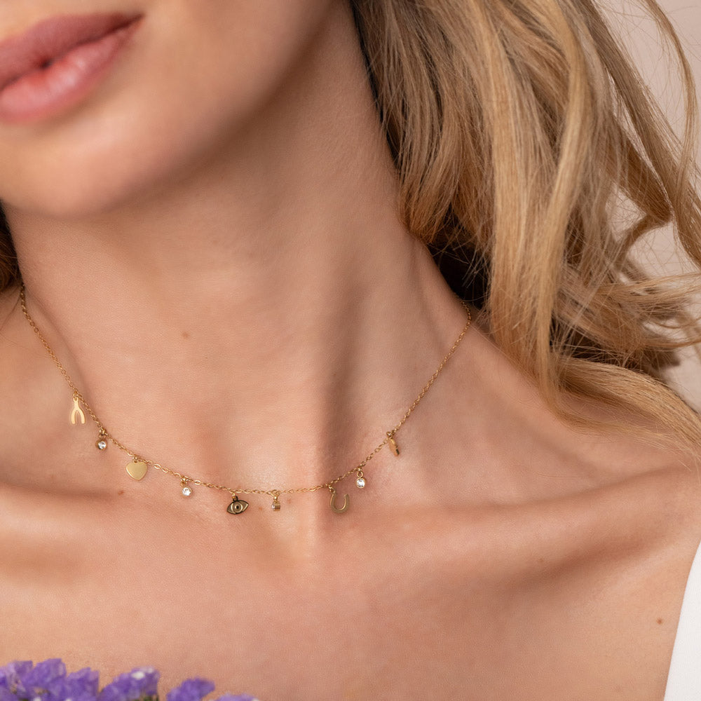 BOHM PARIS | Collier Débora – symbolikaulakoru pienin riipuksin (kulta)