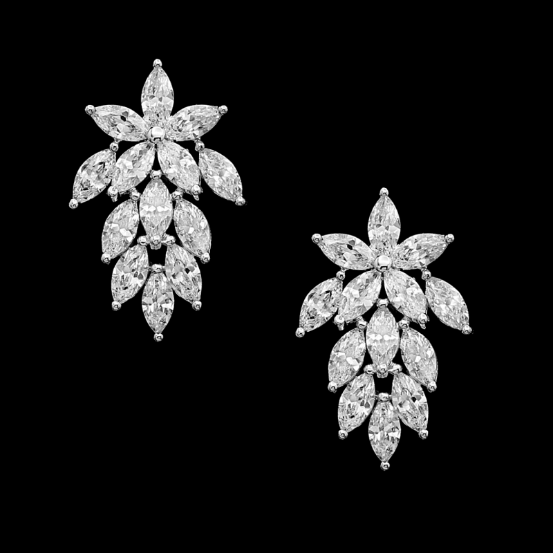 ATHENA BRIDAL | Fabienne -kristallikoristeiset kukkakorvakorut (hopea)