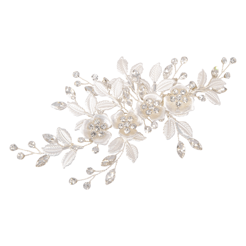 ATHENA BRIDAL | Sara -kukkakoristeinen hiuskoru klipsillä (hopea)