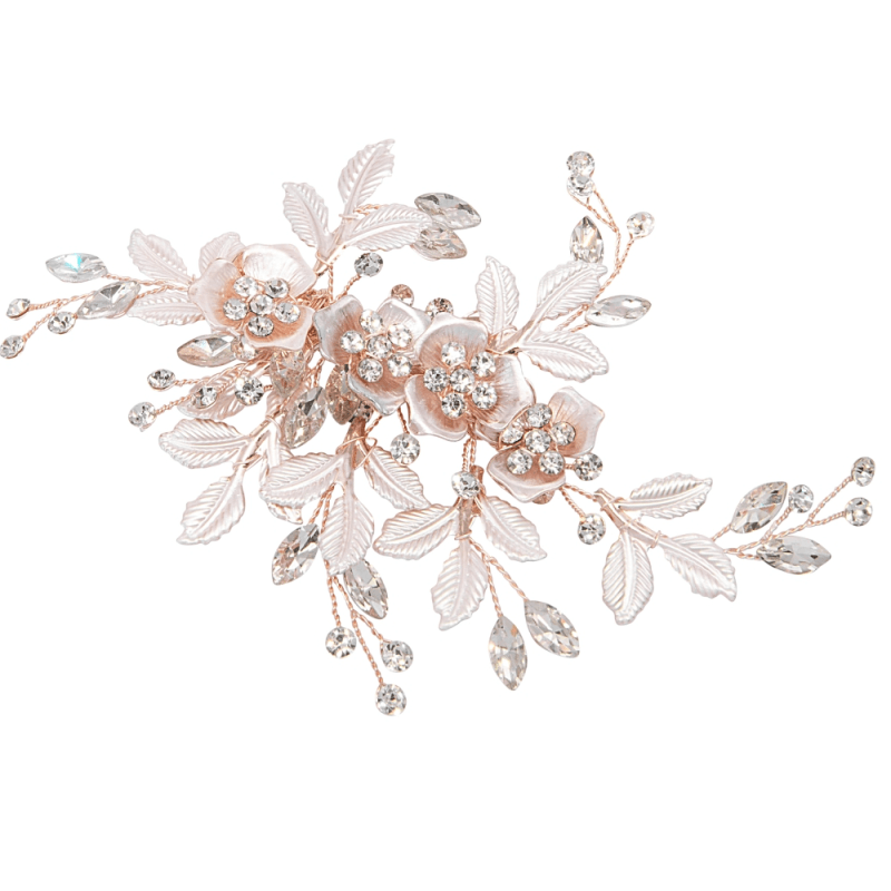 ATHENA BRIDAL | Sara -kukkakoristeinen hiuskoru klipsillä (ruusukulta)