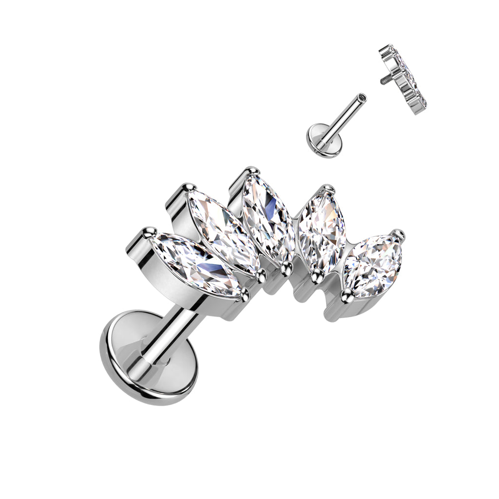 Hopeinen Titanium Laurel -labret kirkkailla marquise-kristalleilla.