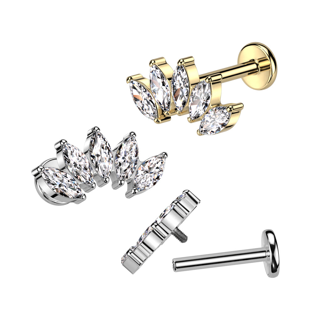 Titaaninen Laurel rustokoru internally threaded -sisäkierteellä, kuvassa sekä kulta- että hopeaversio.