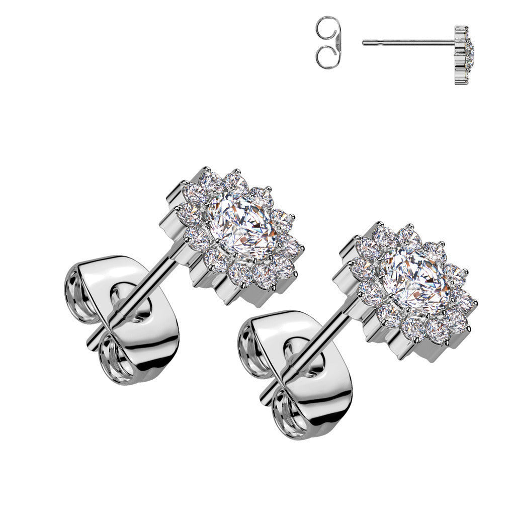 Titaaniset nappikorvakorut, Florencia – säihkyvät kristallikukat (hopea)