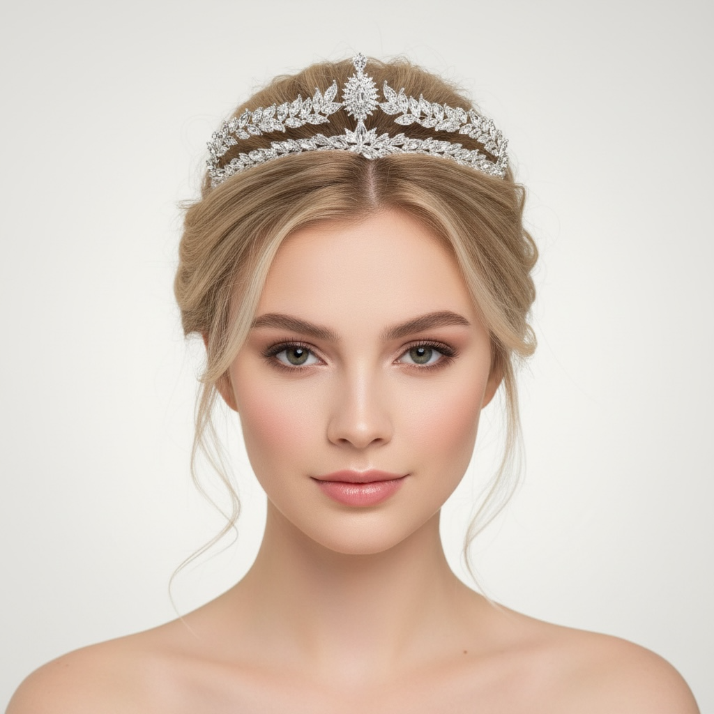 ROMANCE Emilia Royale korkea hopeanvärinen tiara – näyttävä 5 cm kruunumainen hiuskoru.