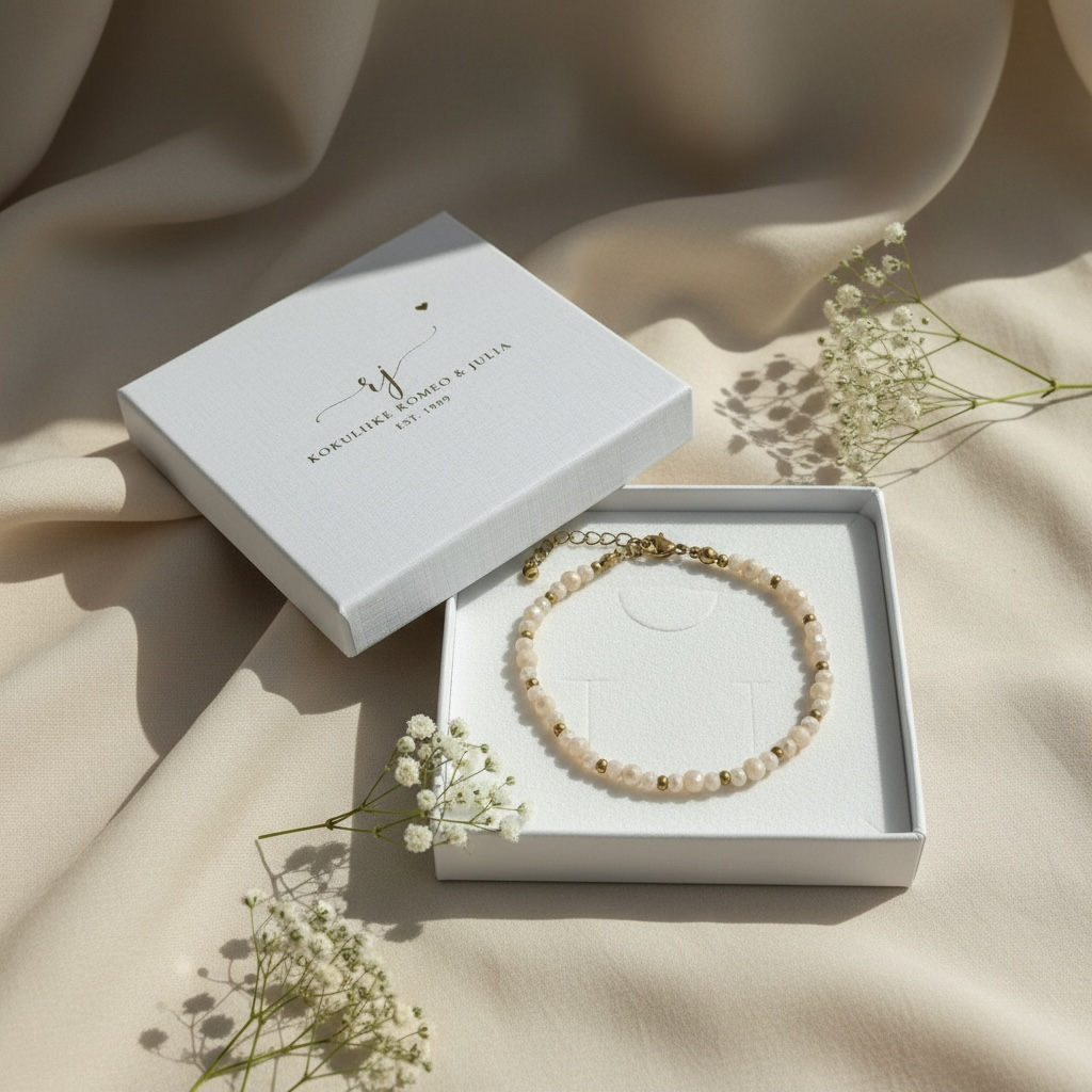 Puuterinsävyinen helmirannekoru kirurginteräksisillä osilla