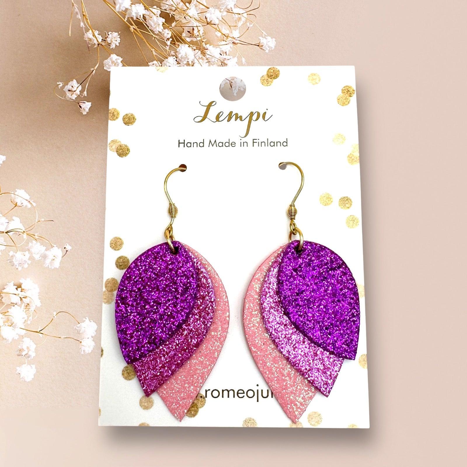 LEMPI® earrings, Glow (multi-tone pink glitter, hook)