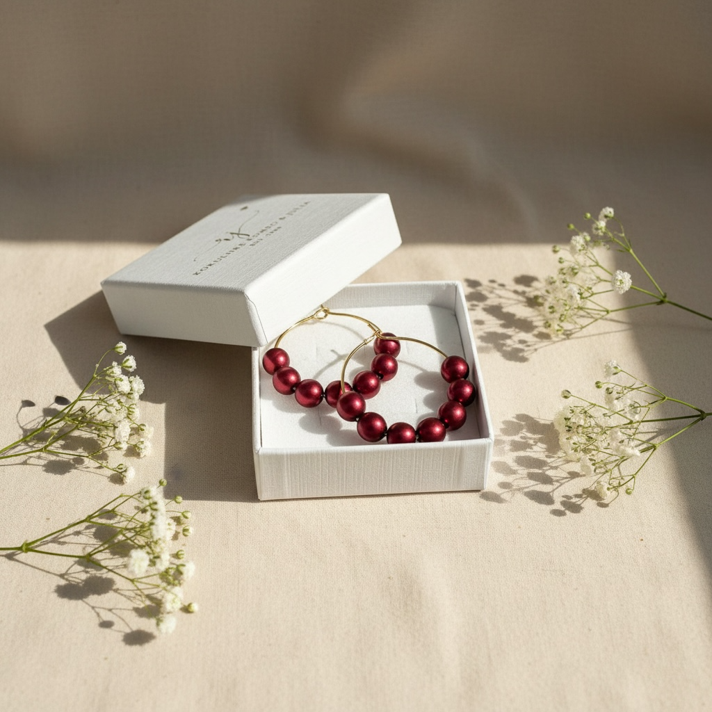 Jolie Bordeaux –käsintehdyt helmirenkaat (hohtava punainen, kulta)