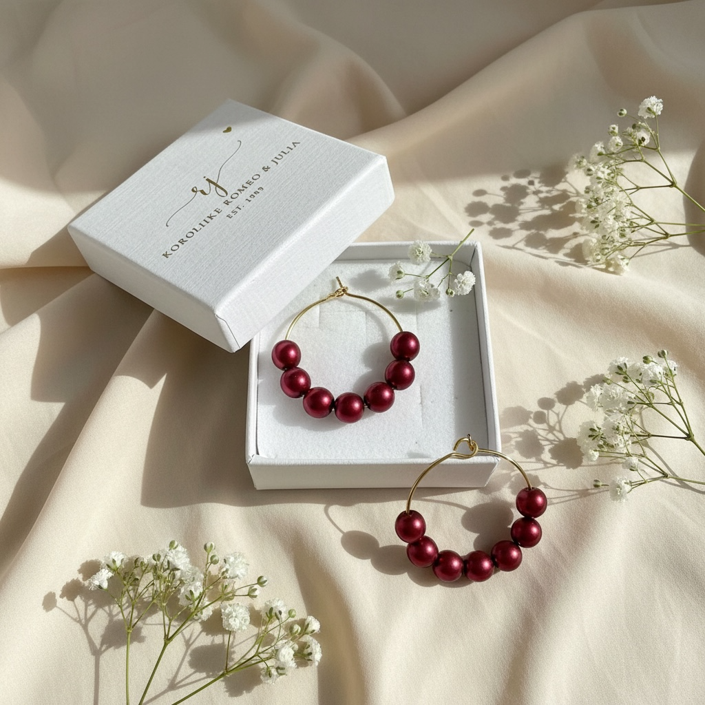 Jolie Bordeaux –käsintehdyt helmirenkaat (hohtava punainen, kulta)