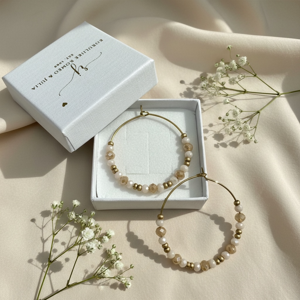 Jolie Powder -korvarenkaat korurasiassa, puuterinen ja harmoninen ilme.