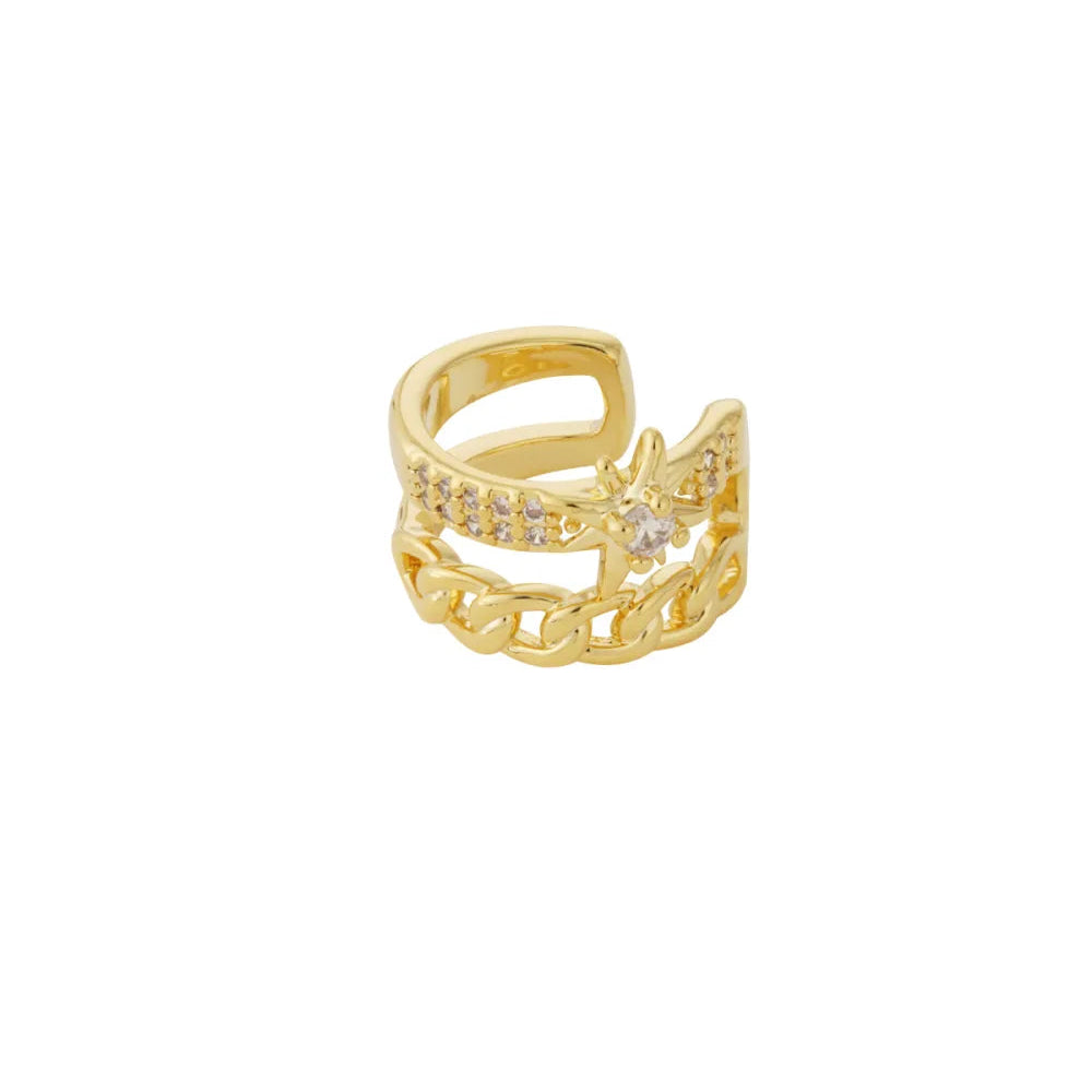 FRENCH RIVIERA Stellar Chain kullanvärinen ear cuff -korvakoru, jossa ketjukuvio ja kirkkaat Cubic Zirconia -kristallit.