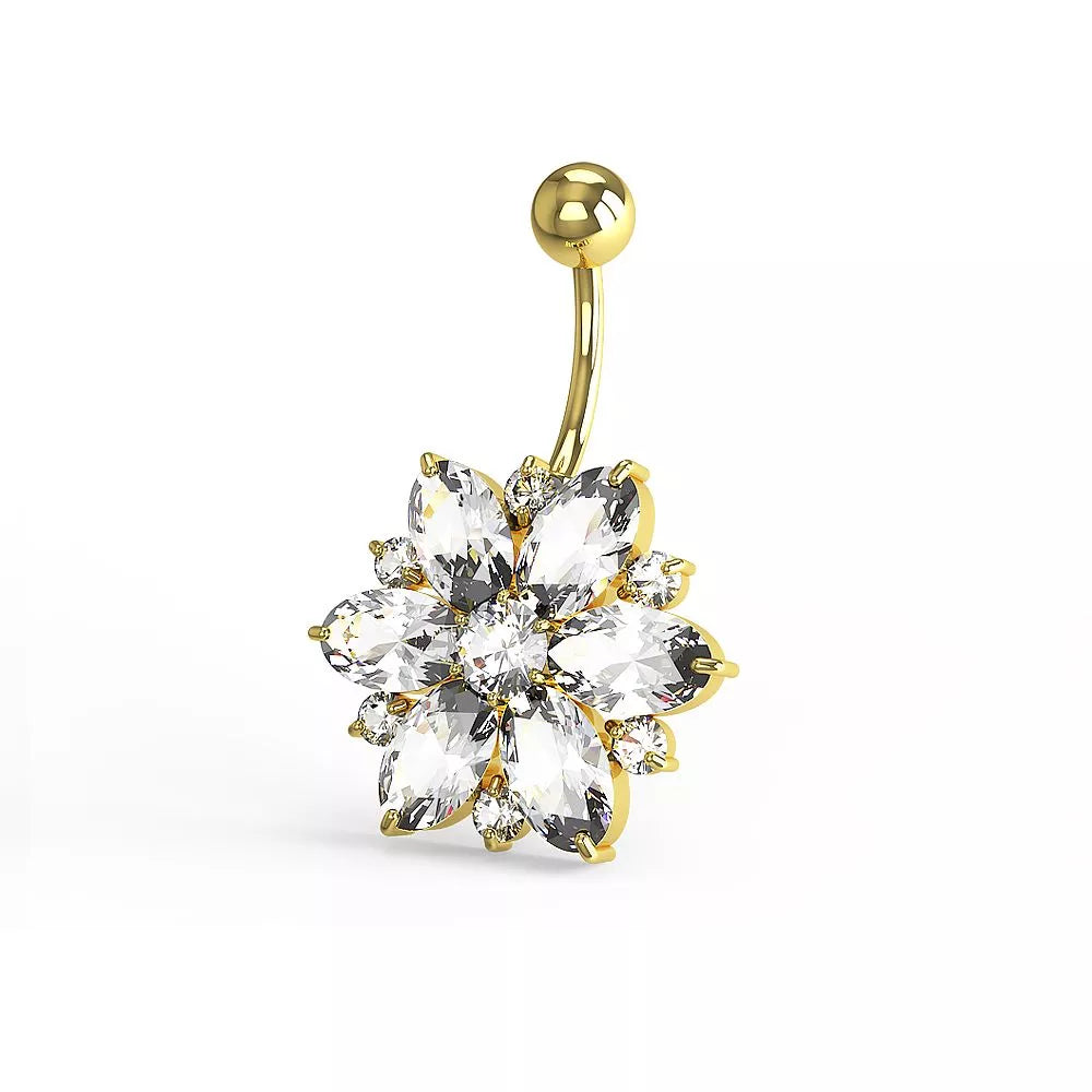 Kullattu Florentine napakoru kirkkailla kristalleilla edestä kuvattuna