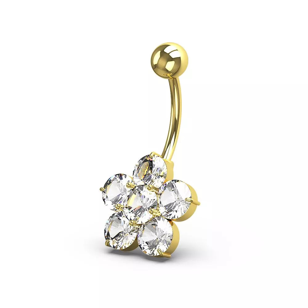 Titanium navel ring, Zoe - small clear flower navel ring