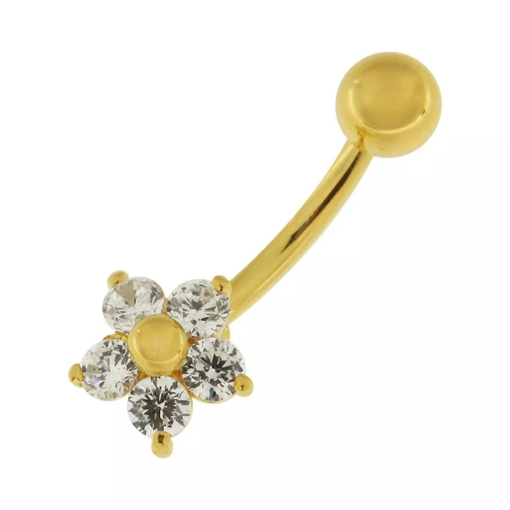 Titanium navel ring, Zoe - small clear flower navel ring