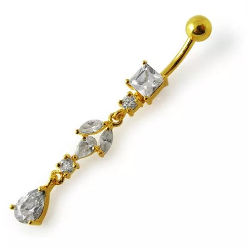 Silver belly button ring, Diamond Daisy in Rosegold