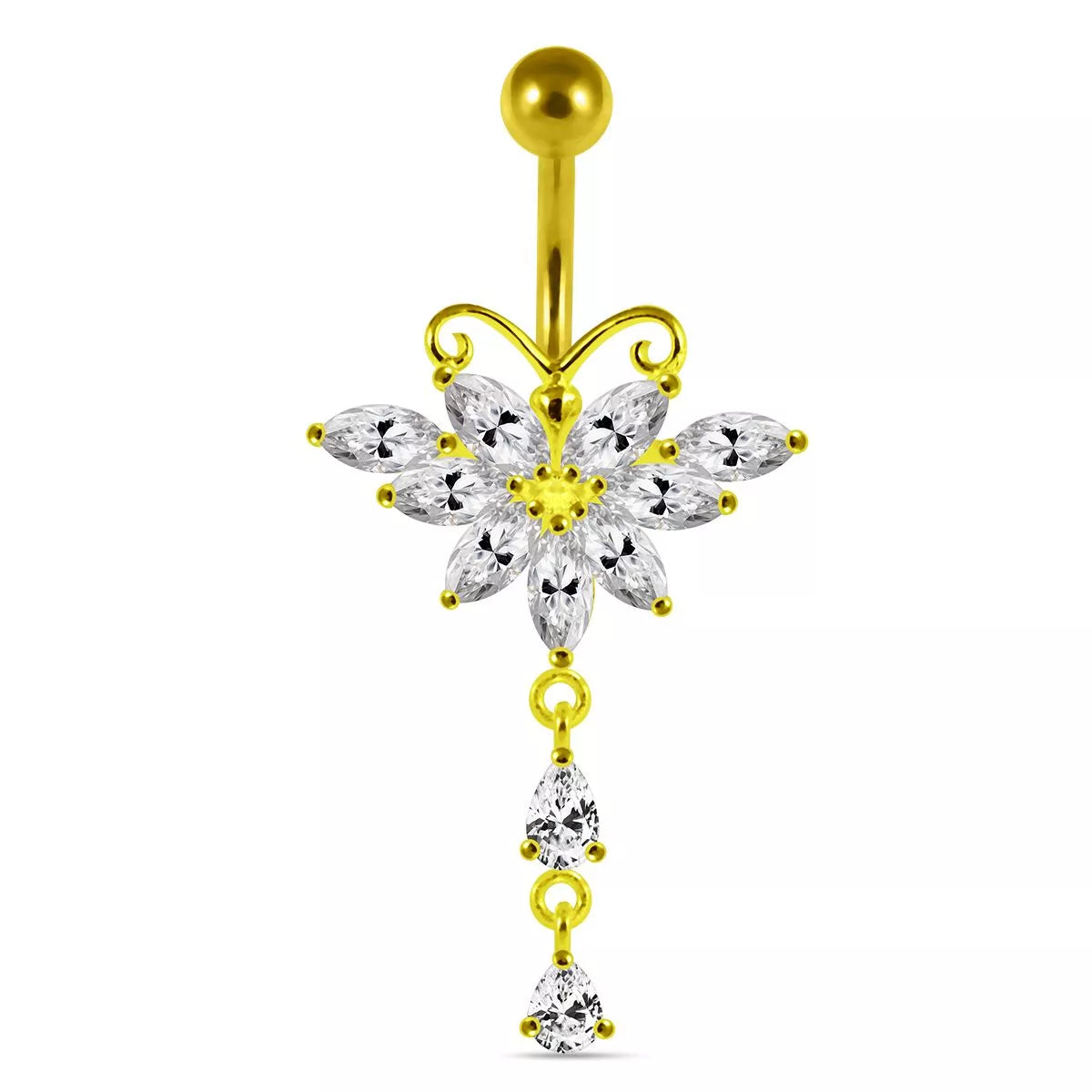 Titanium Belly Button Ring|Stunning Cubic Zirconia Butterfly