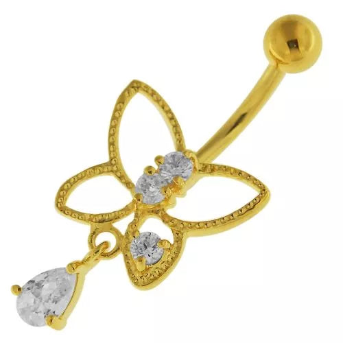 Silver belly button ring, Diamond Daisy in Rosegold