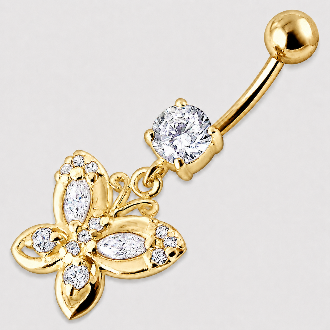 Gold-plated belly button, Emery dangling butterfly belly button