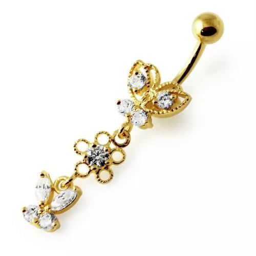 Silver belly button ring, Diamond Daisy in Rosegold