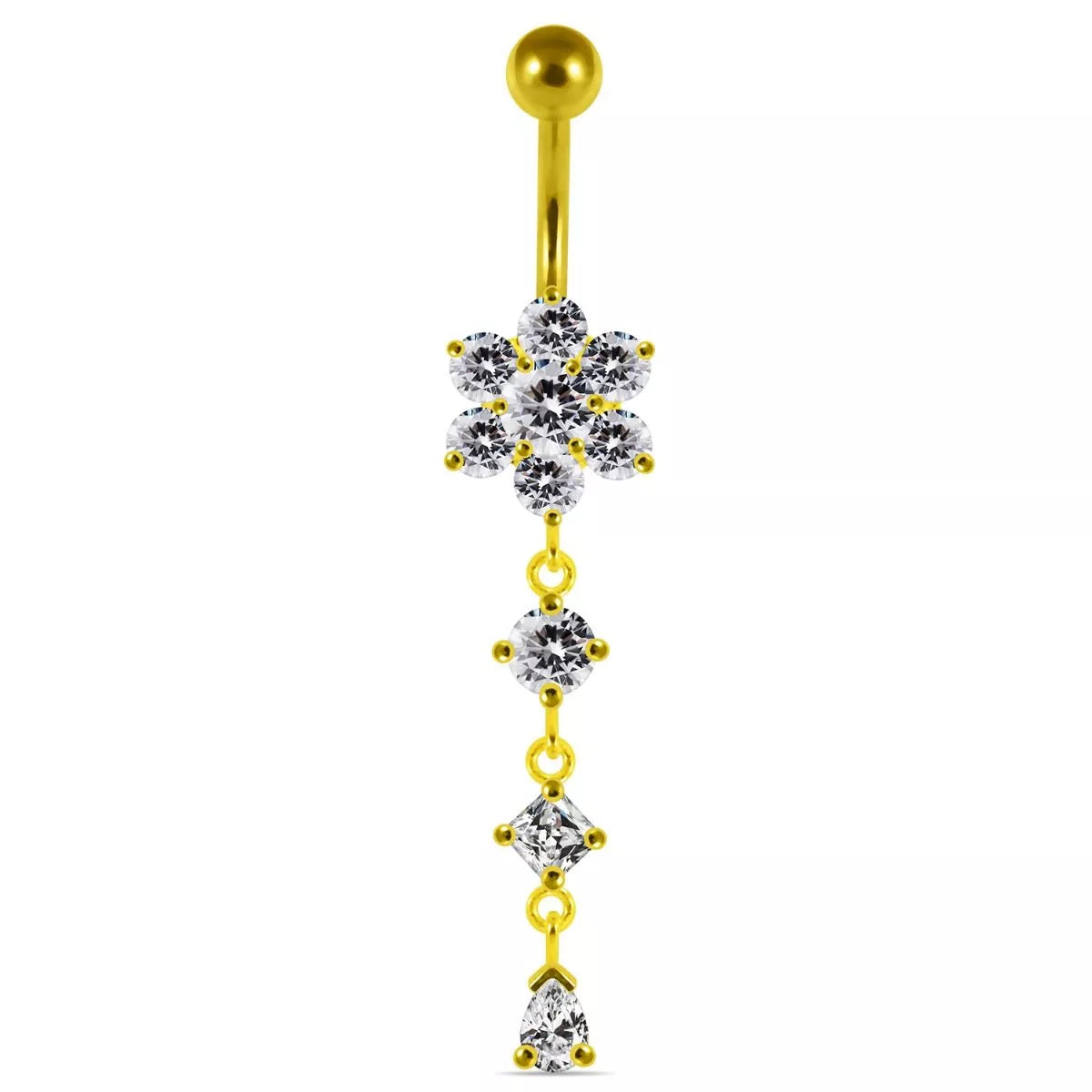 Silver belly button ring, Diamond Daisy in Rosegold