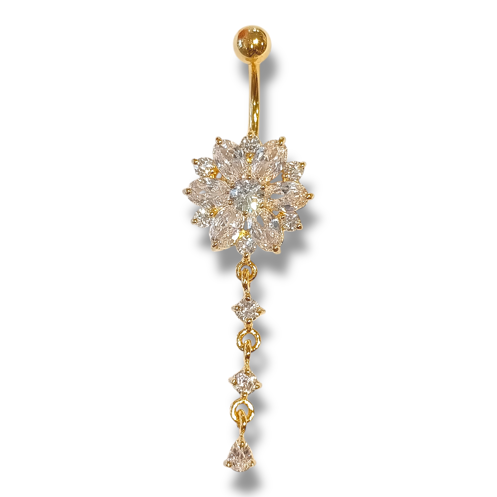 Gold-plated navel ring, Kinsley dangling flower navel ring