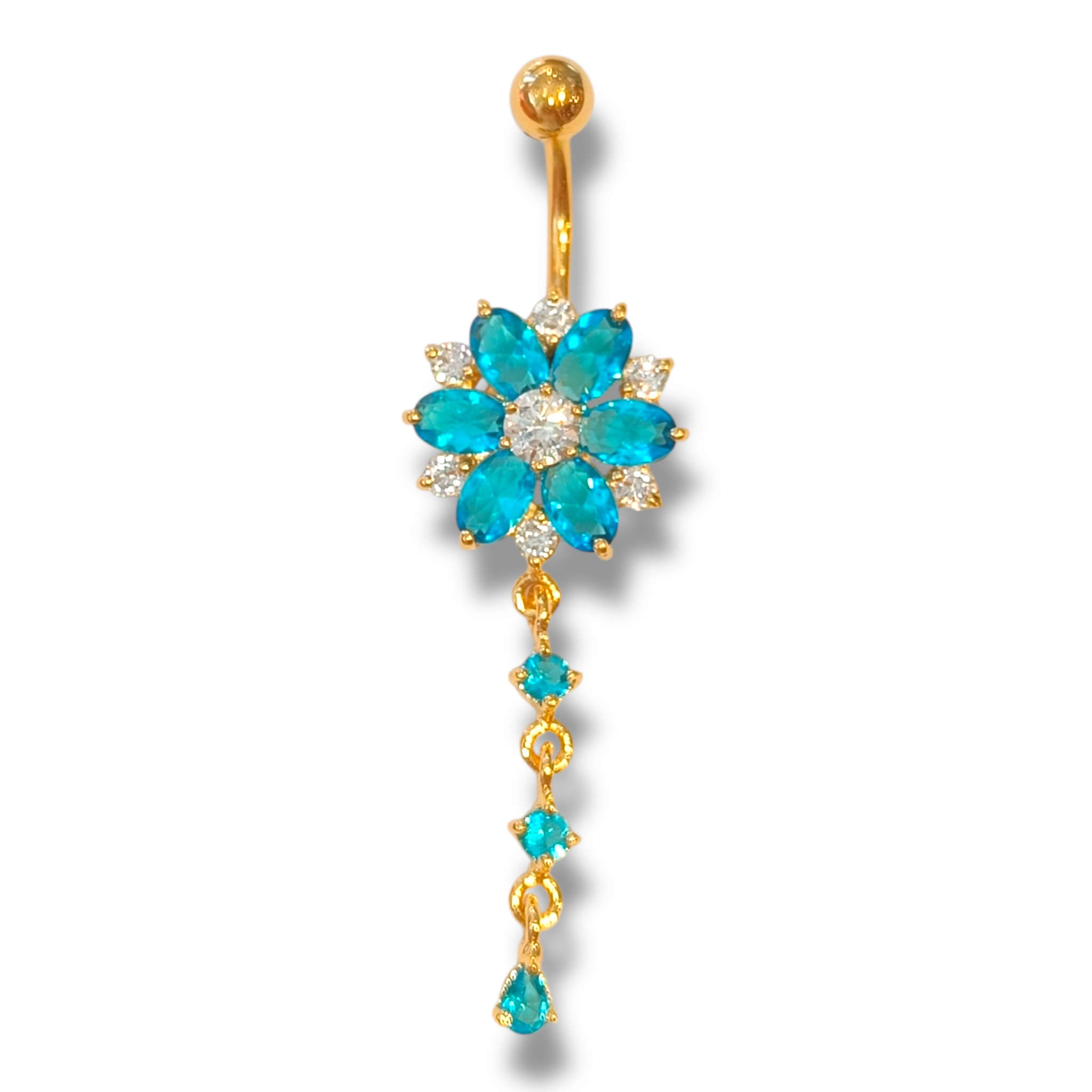 Gold-plated navel ring, Kinsley dangling flower navel ring