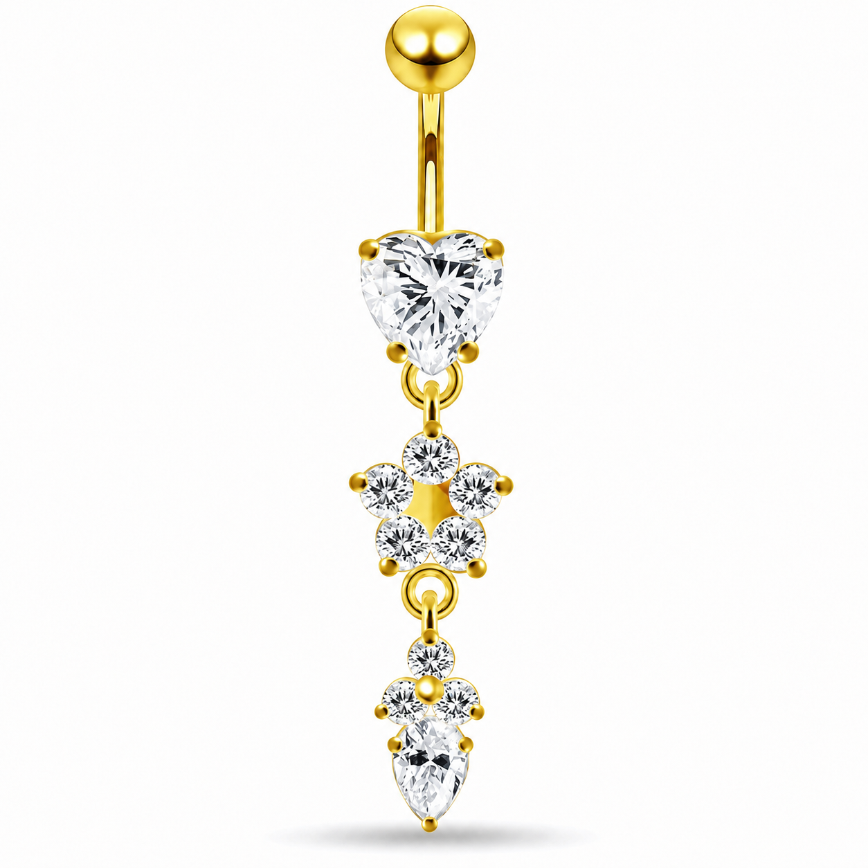 Roikkuva kullattu sydännapakoru kirkkailla Cubic Zirconia -kristalleilla