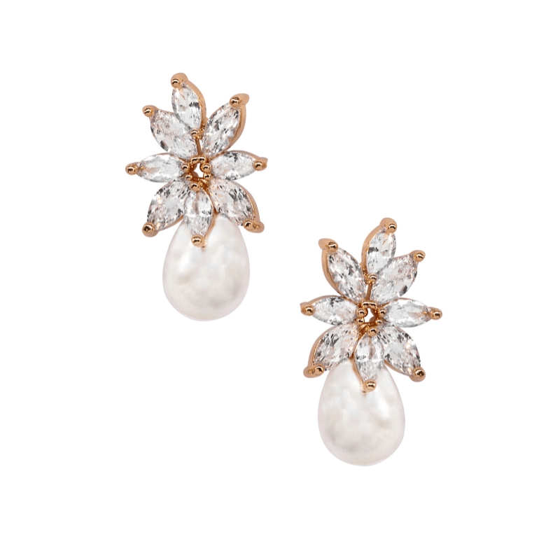 ATHENA BRIDAL | Évelyne -kristallikoristeiset helmikorvakorut (kulta)