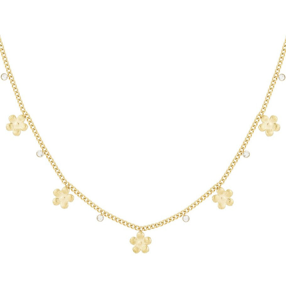 FRENCH RIVIERA | Bloom Necklace -kukkakoristeinen kirurginteräskaulakoru (kulta)