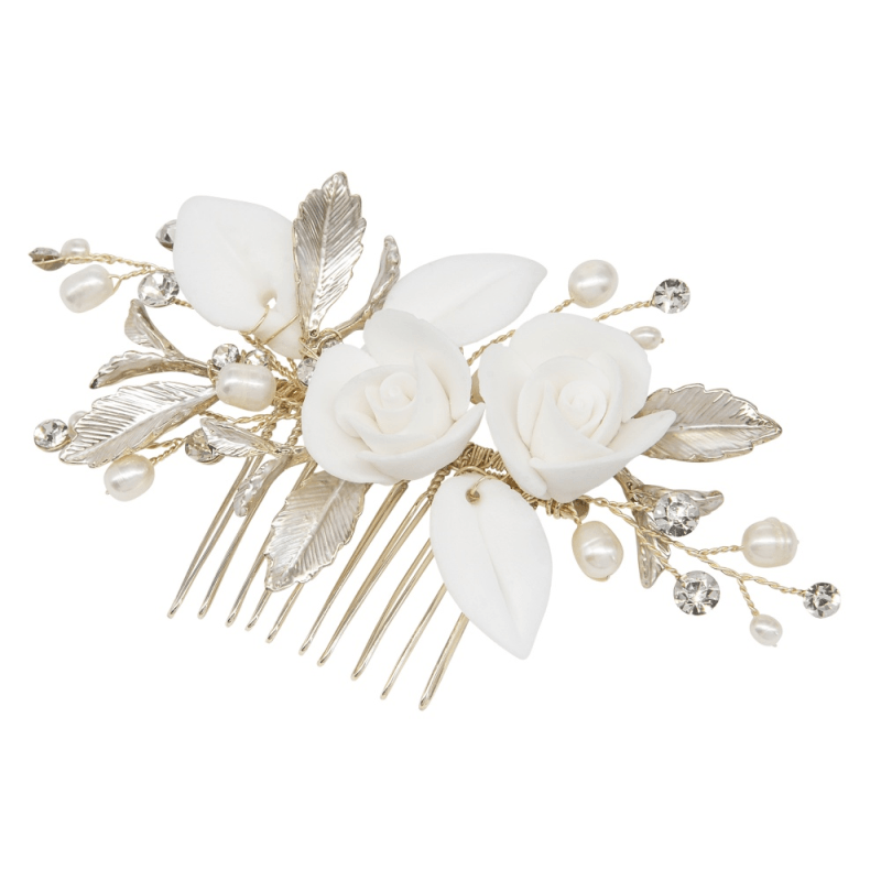 ATHENA BRIDAL | Ophélie -kukkakoristeinen hiuskoru (shampanja kulta)