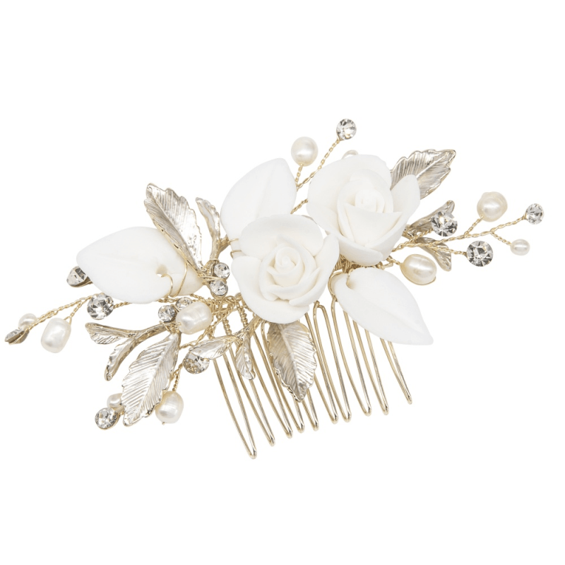 ATHENA BRIDAL | Ophélie -kukkakoristeinen hiuskoru (shampanja kulta)