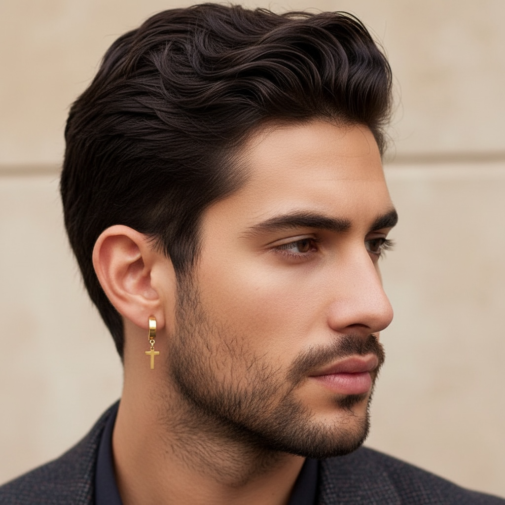 Kirurginteräsrenkaat, Stainless Steel Cross Hoops in Gold