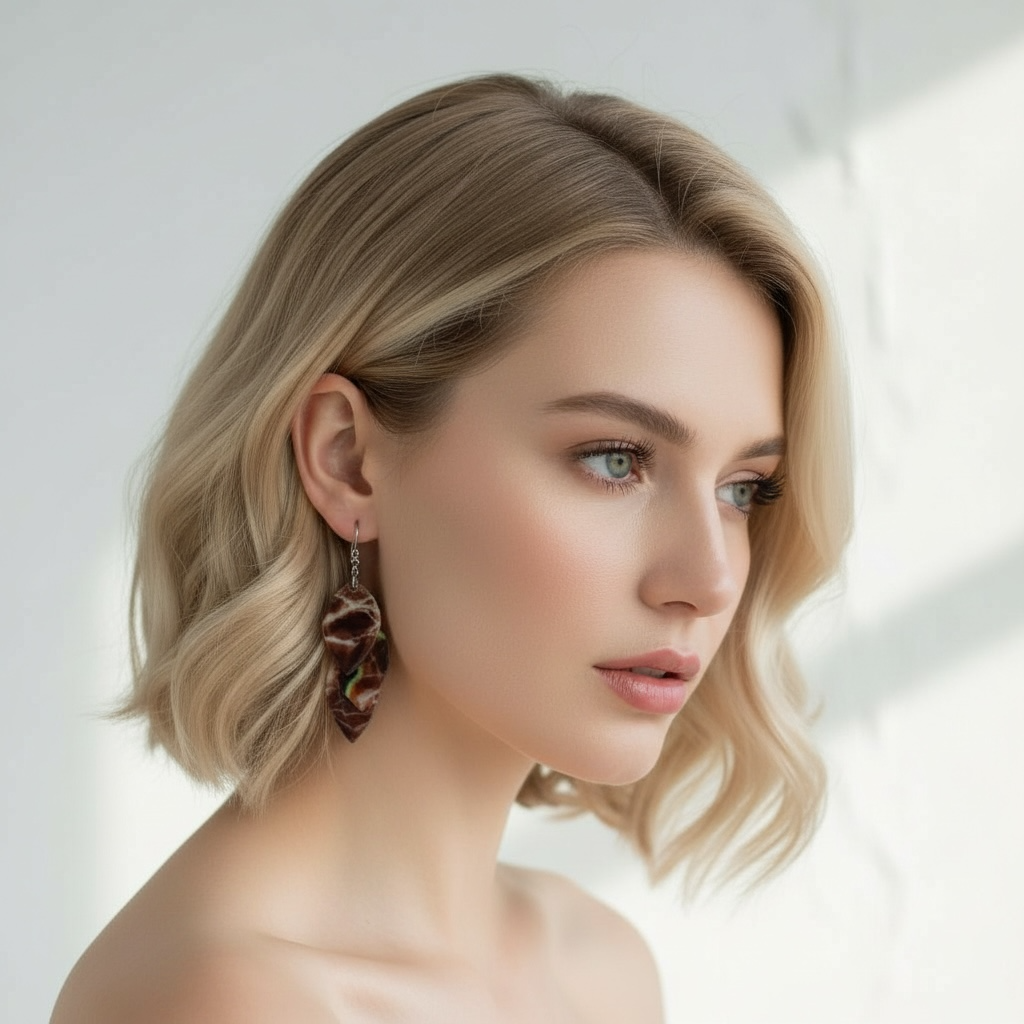 Käsintehdyt LEMPI® Pikku Vilja -korvakorut, yöhehkuinen värimaailma.