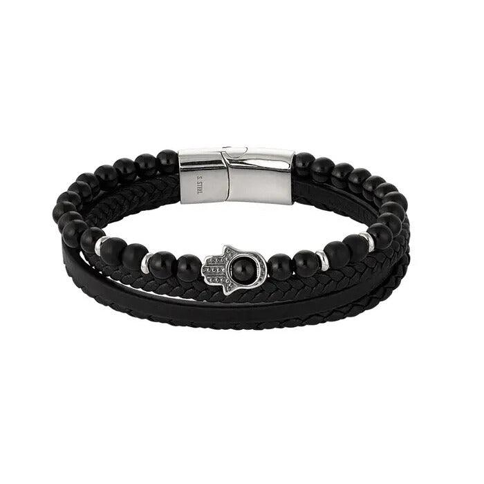 Kerroksellinen rannekoru, Hamsa Hand in Black -rannekoru luonnonkivin