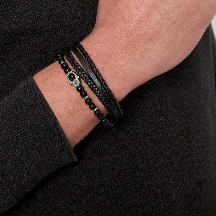 Kerroksellinen rannekoru, Hamsa Hand in Black -rannekoru luonnonkivin