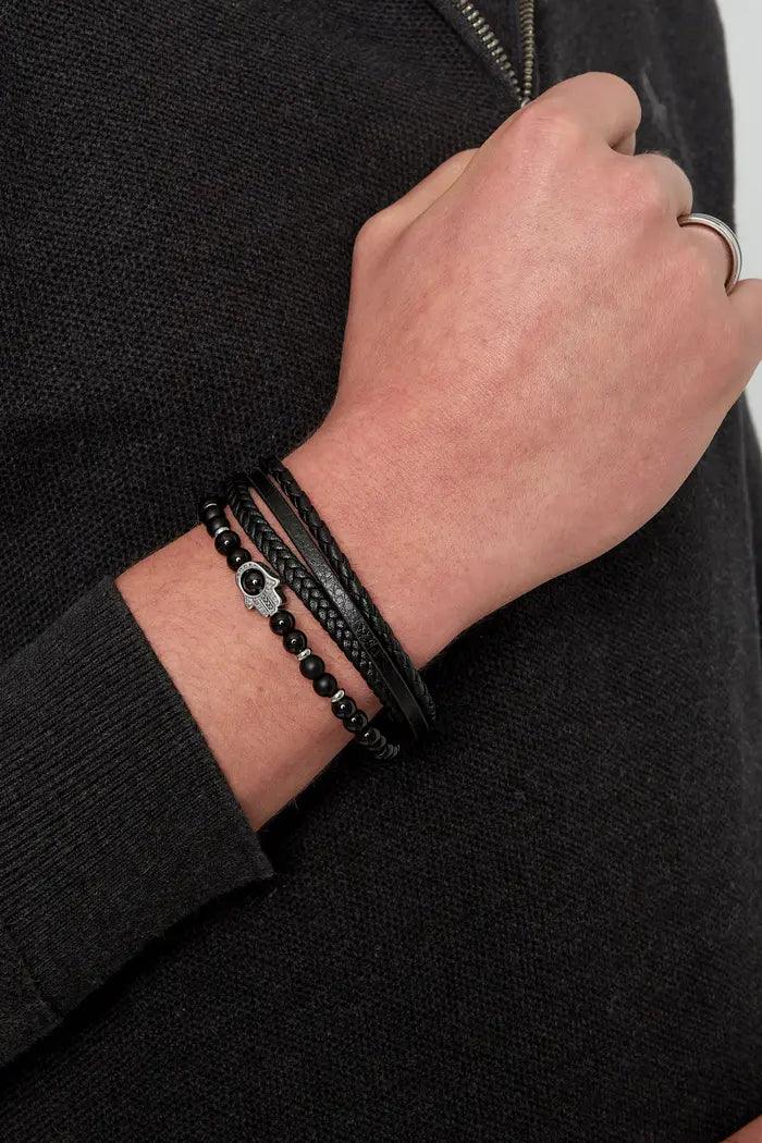 Kerroksellinen rannekoru, Hamsa Hand in Black -rannekoru luonnonkivin