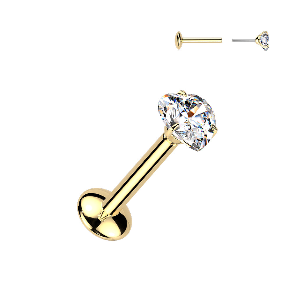Titanium labret, CZ Convex Basic glitter labret with 3mm ball (gold)