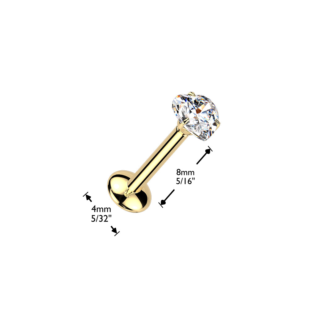 Titanium labret, CZ Convex Basic glitter labret with 3mm ball (gold)