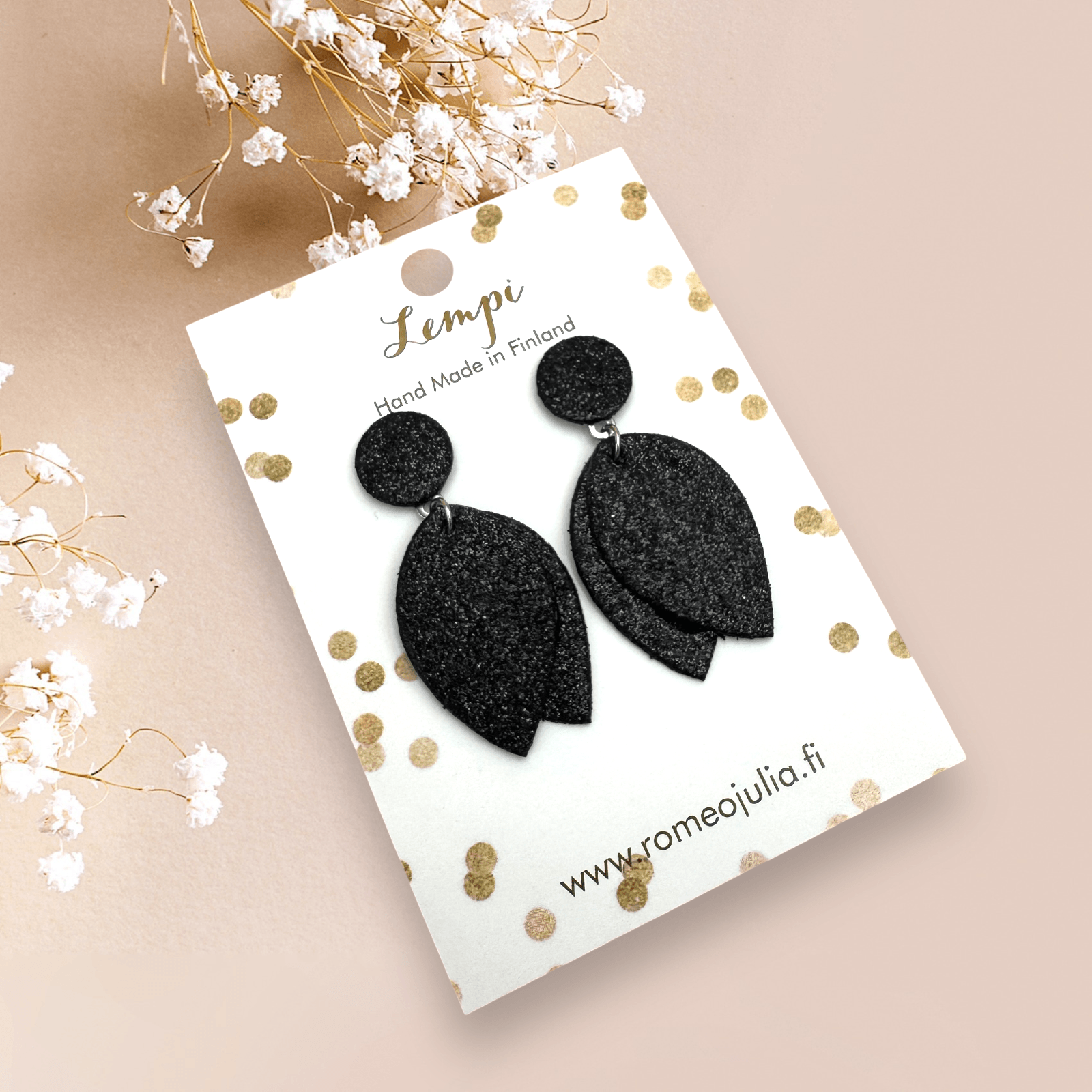 LEMPI®-korvakorut, Nuppu (musta glitter)