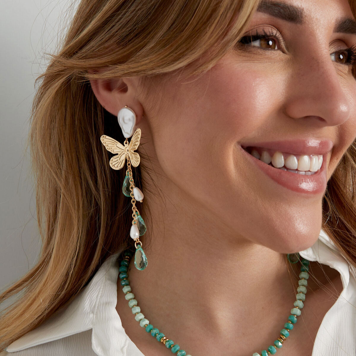 FRENCH RIVIERA | Butterfly Garden -perhoskorvakorut vaaleanpunaisin helmin