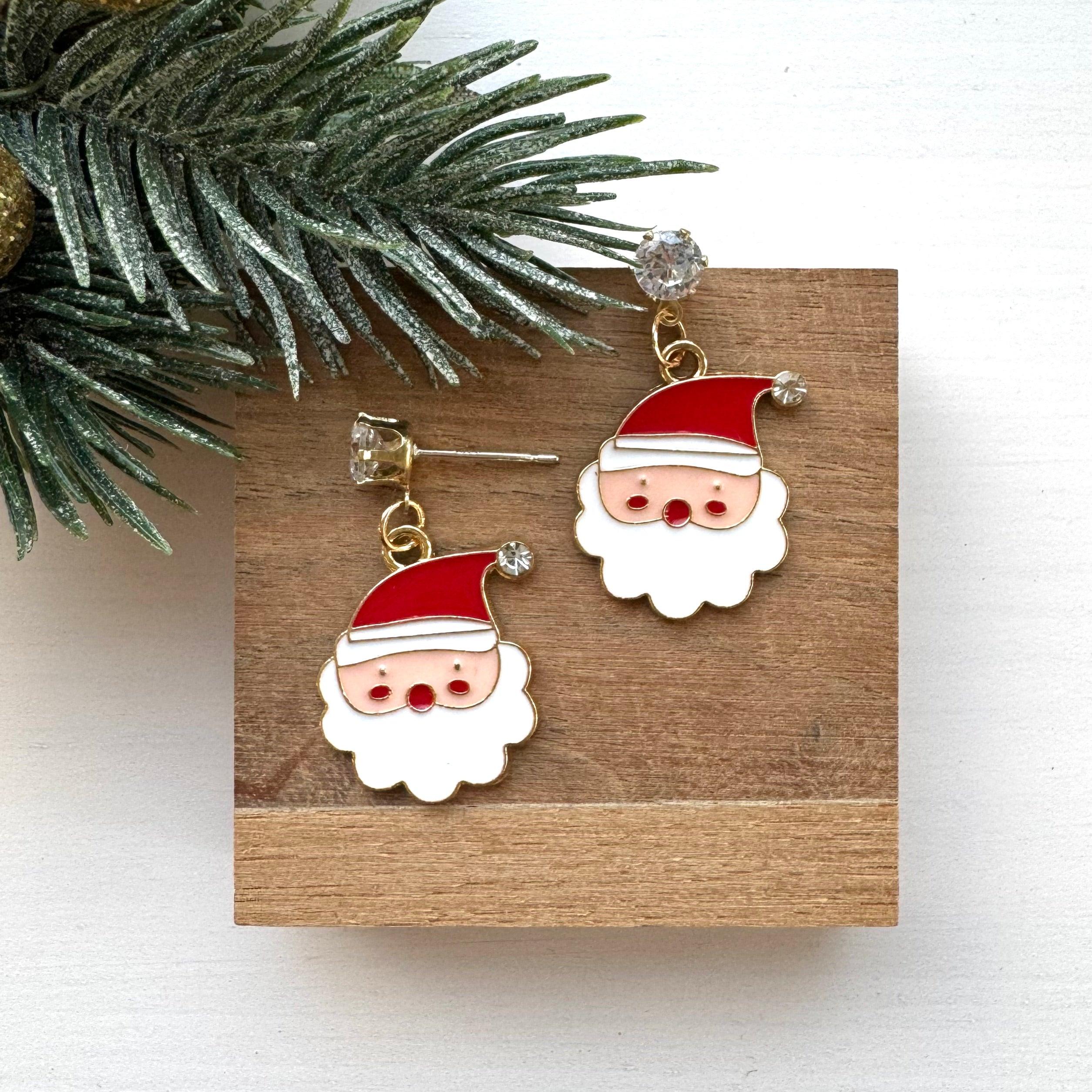 Christmas earrings, Christmas Time - dainty Santa Claus earrings